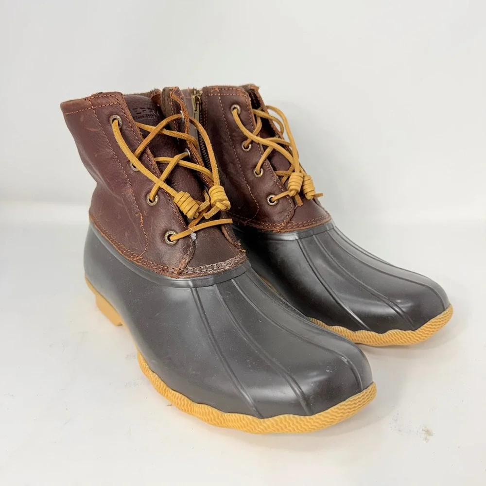 Sperry Saltwater Duck Boots Womens 12M Brown Leather Waterproof STS91176